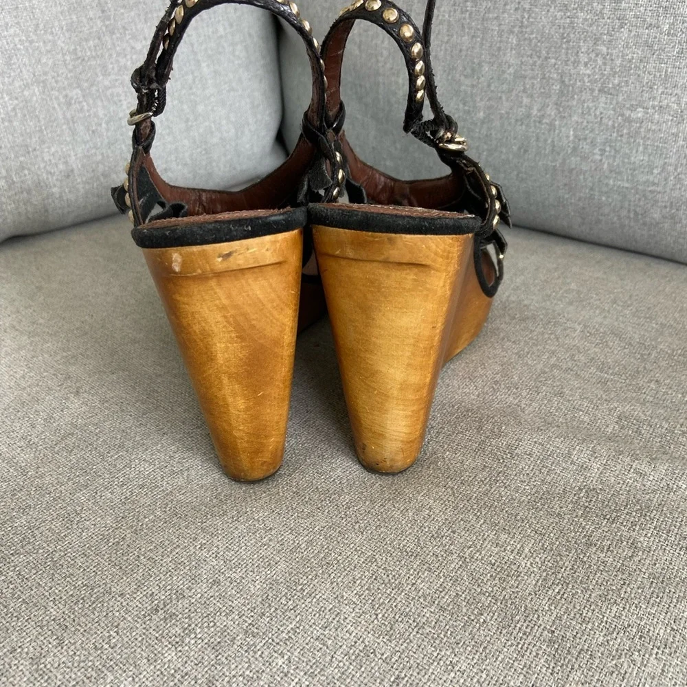 Sam Edelman Black and Tan Wedge Sandals